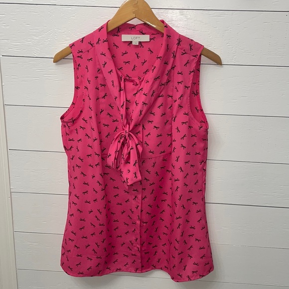Loft pink bow tie button down tank pink - Picture 1 of 4